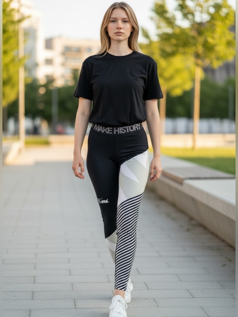 Performance Leggings XS Black White Geometric Activewear - Picture 1 of 5
